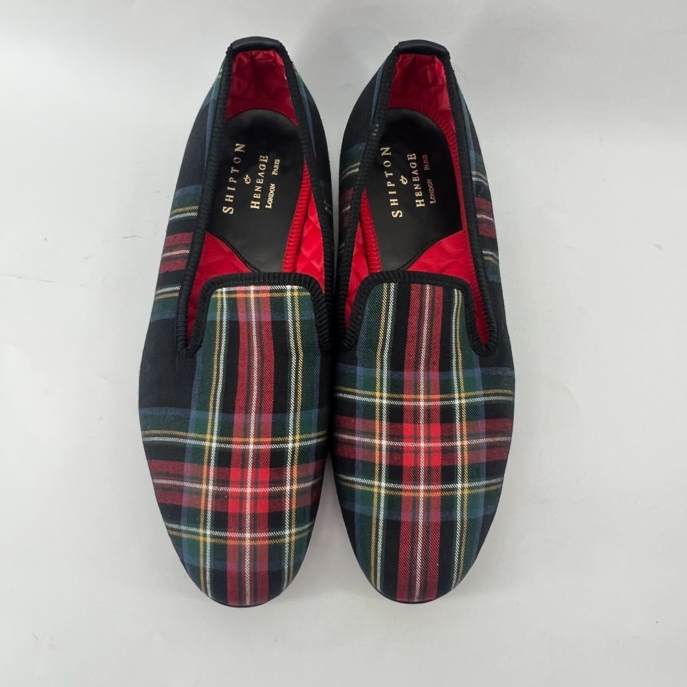 SHIPTON HENEAGE Men US 12 Tartan Plaid Smoking Slippers Fabric Loafers UK Sz 11